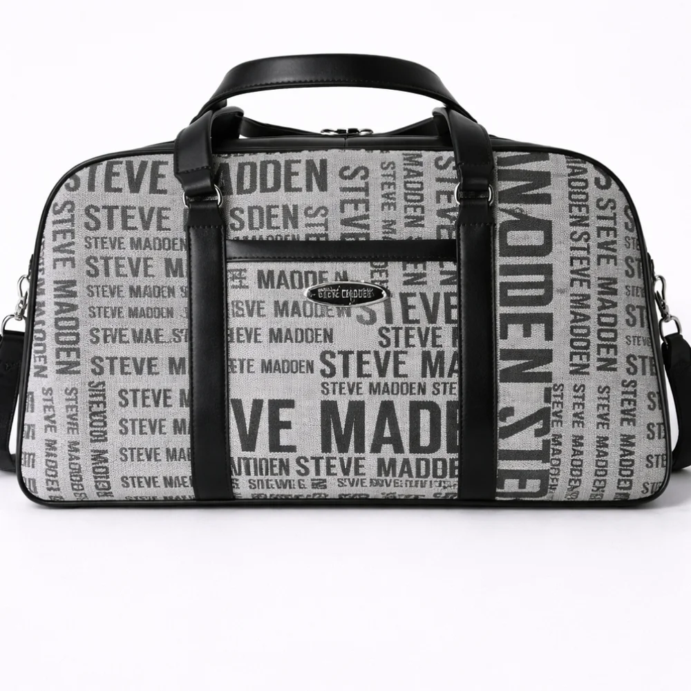 🆕️Steve Madden Baramina Weekender Duffle Bag Black White Travel Tote + Pouch